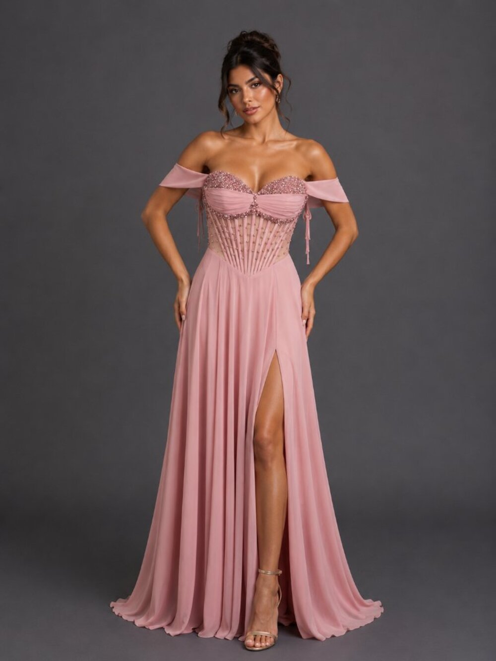New Blush Formal Off Shoulder A-Line Long Evening Dress w/ Lace Up Back DQ 4615
